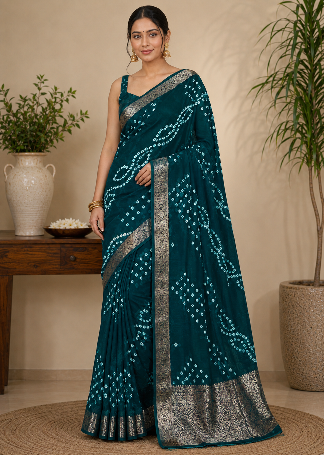 Bottle Green Leher Zari Saree