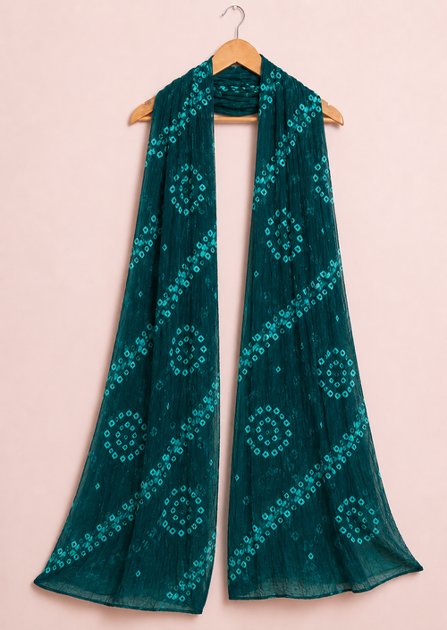 Bottle Green Bandhani Dupatta