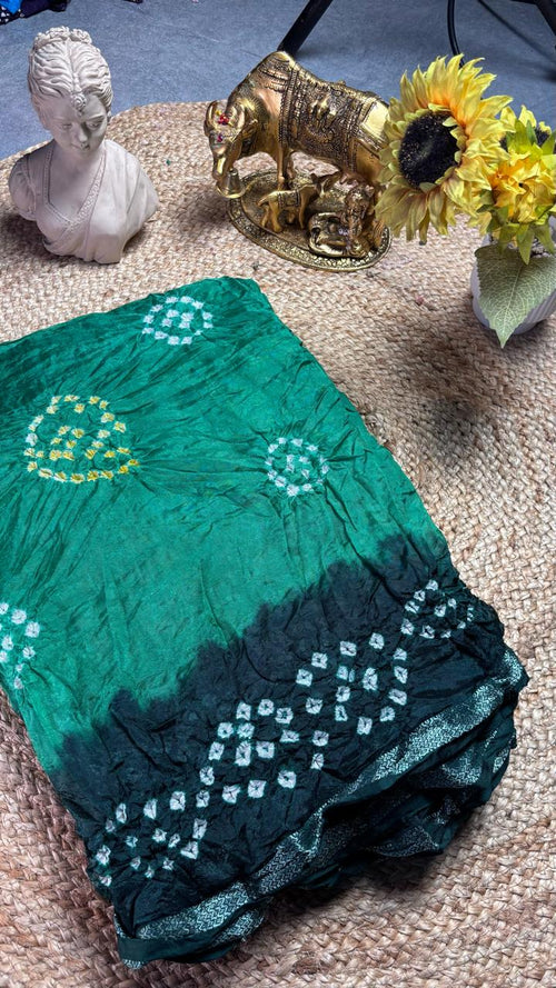 Bottle Green Zari Bandhani Saree