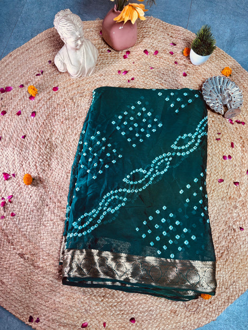 Bottle Green Leher Zari Saree