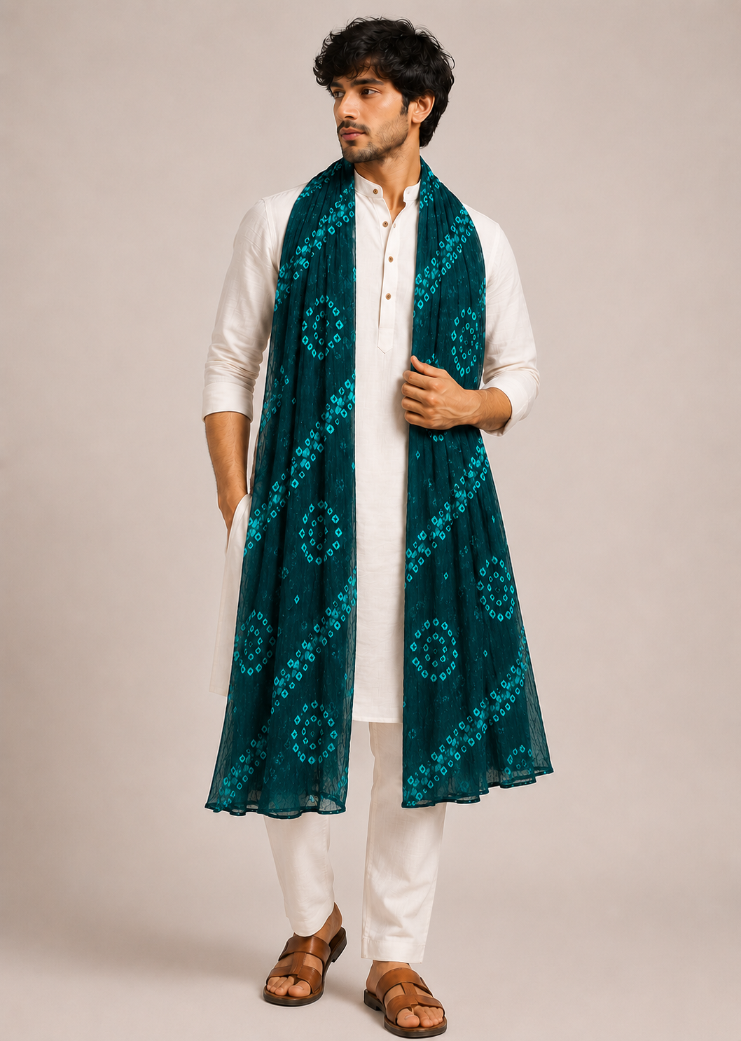 Bottle Green Bandhani Dupatta