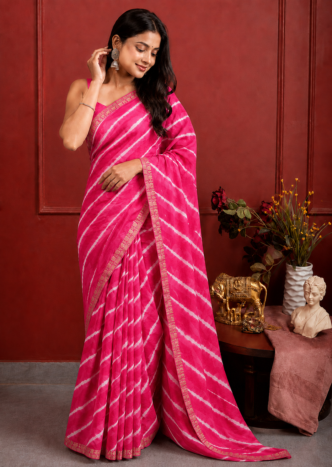 Carrot Pink Rajasthani Zari Leheriya