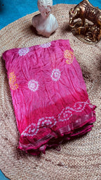 Carrot Pink Zari Bandhani Saree