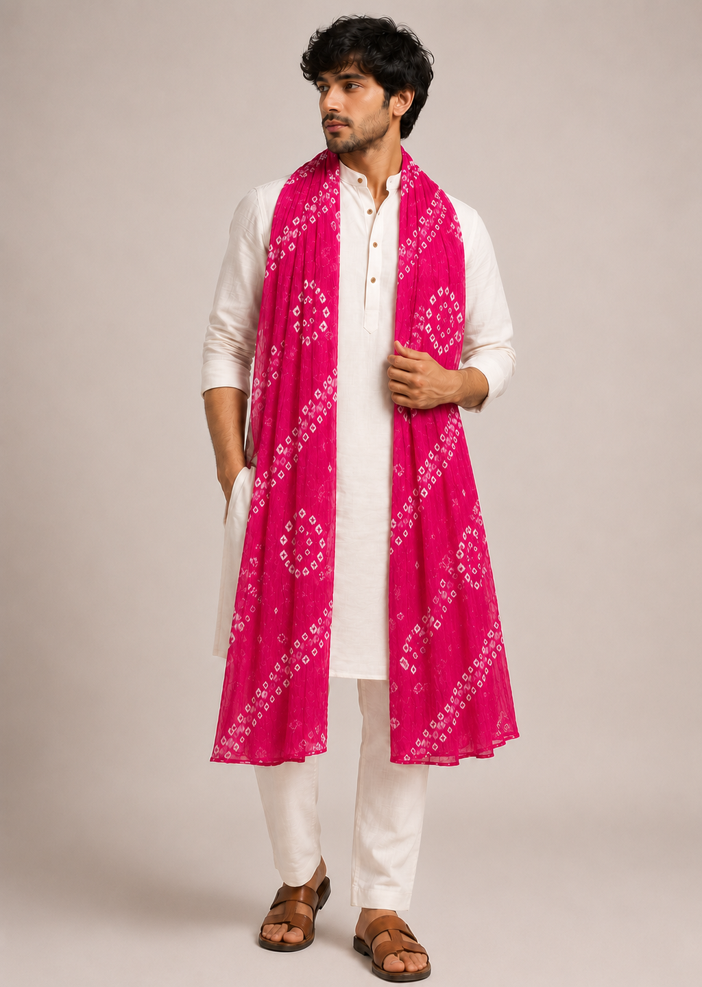 Carrot Pink Bandhani Dupatta
