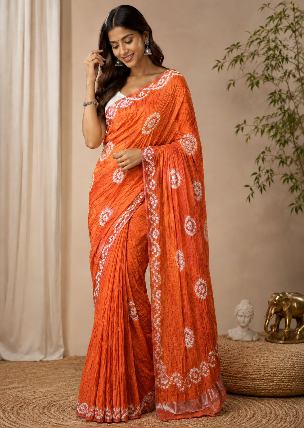 Orange Zari Bandhani Saree