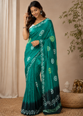 Bottle Green Zari Bandhani Saree
