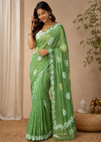 Mehendi Green Zari Bandhani Saree
