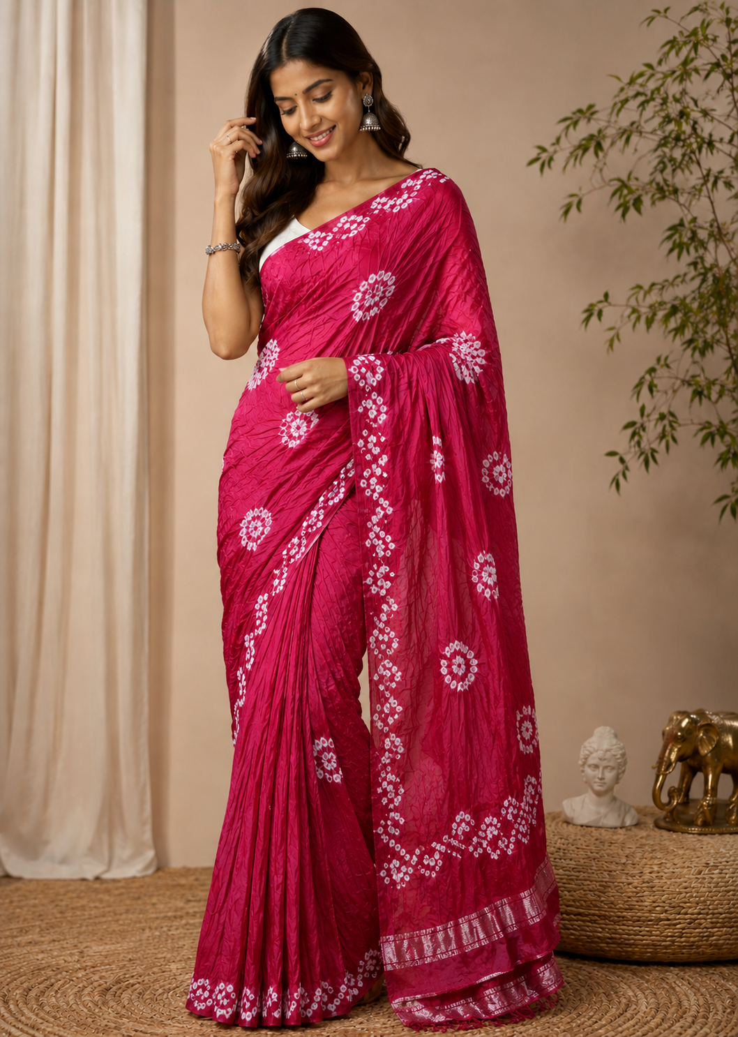 Red Zari Bandhani Saree