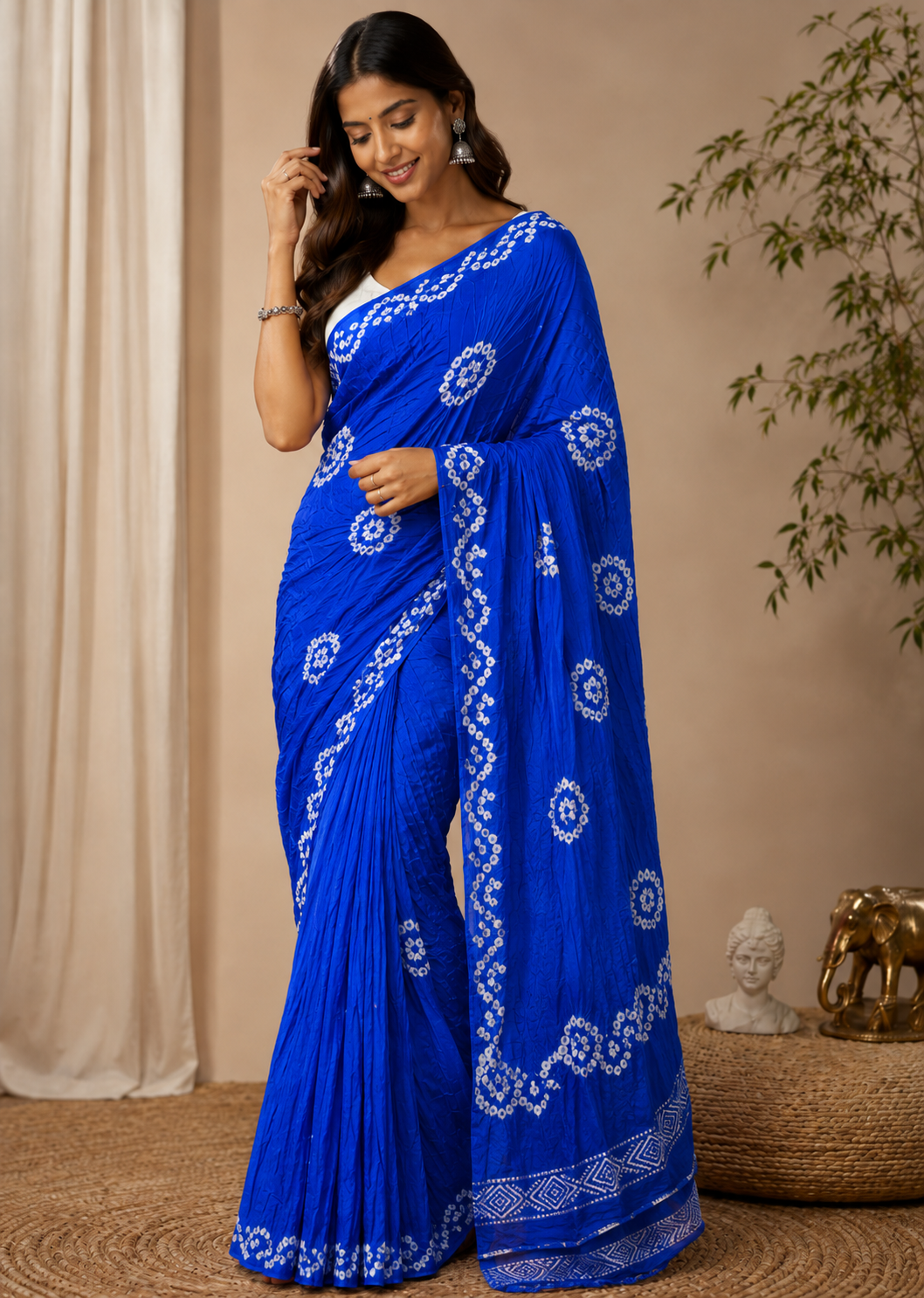 Royal Blue Zari Bandhani Saree