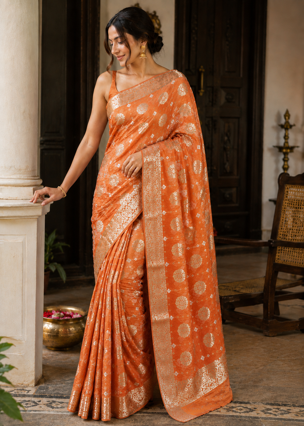 Mustard Flower Zari Saree