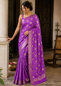 Purple Flower Zari Saree