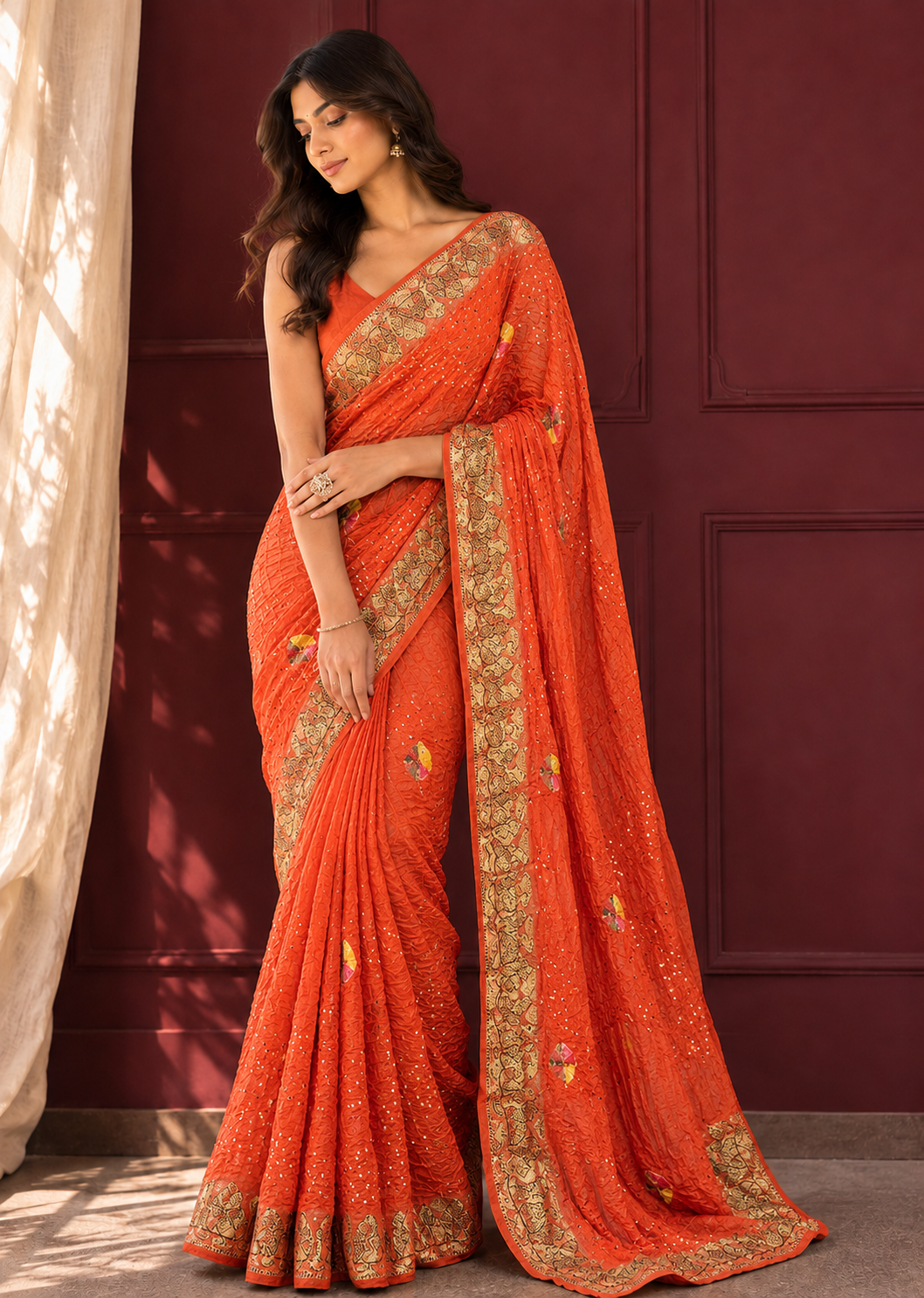 Rust Orange Royal Wedding Saree