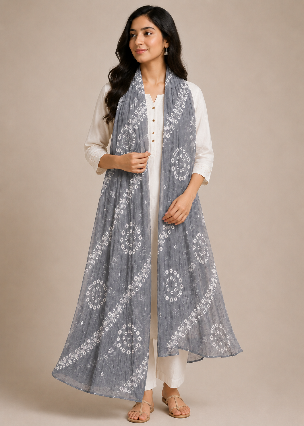 Grey Bandhani Dupatta