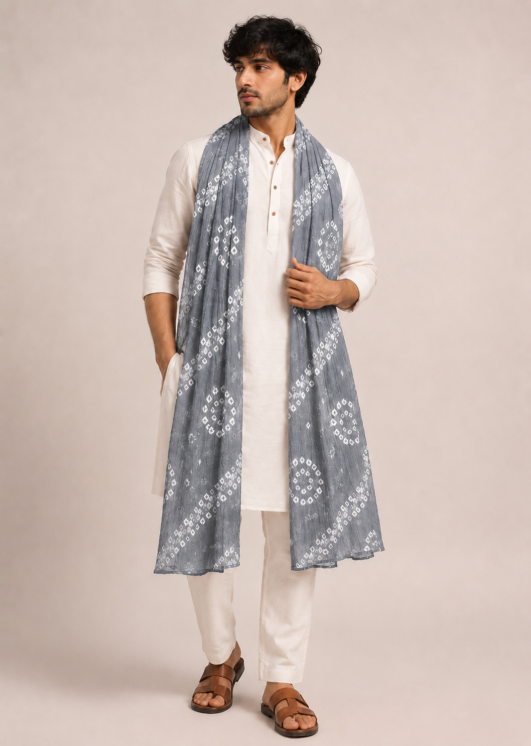 Grey Bandhani Dupatta