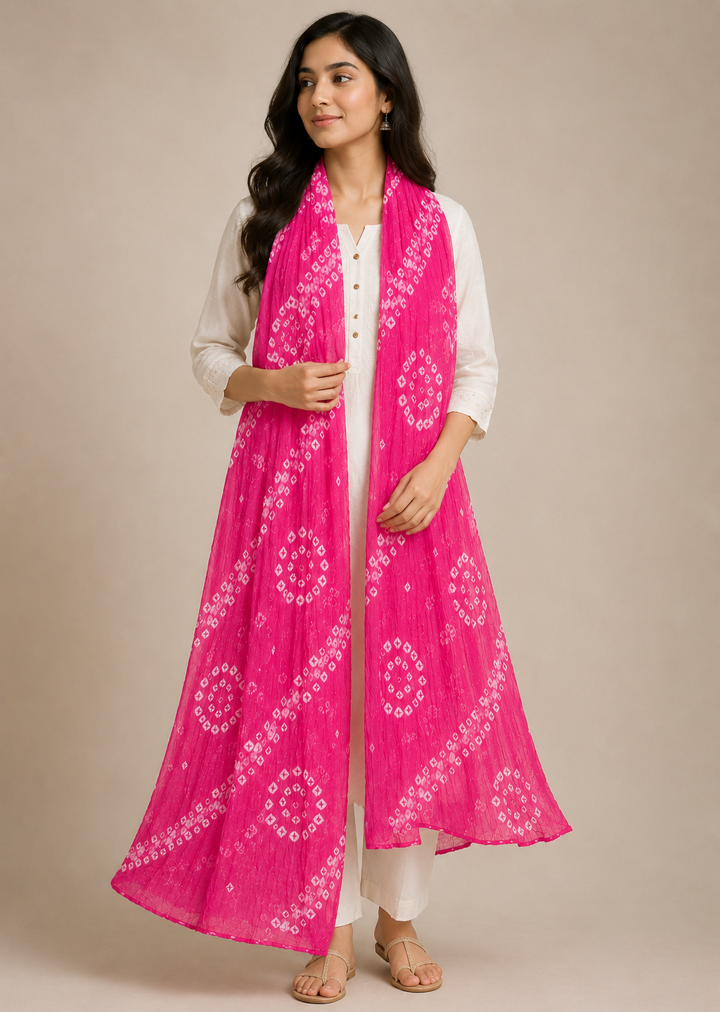 Hot Pink Bandhani Dupatta