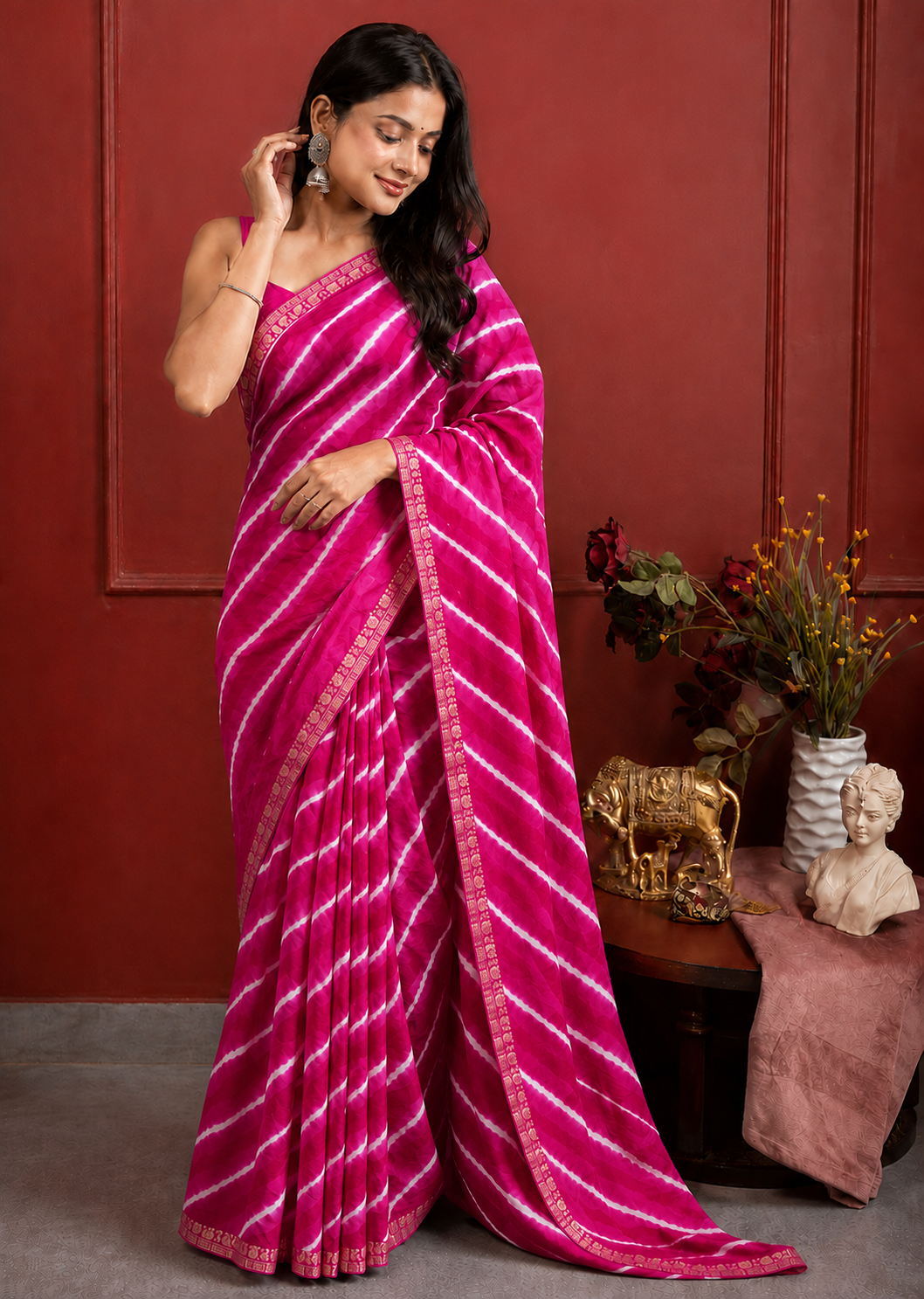Hot Pink Rajasthani Zari Leheriya