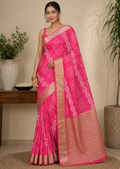 Hot Pink Leher Zari Saree