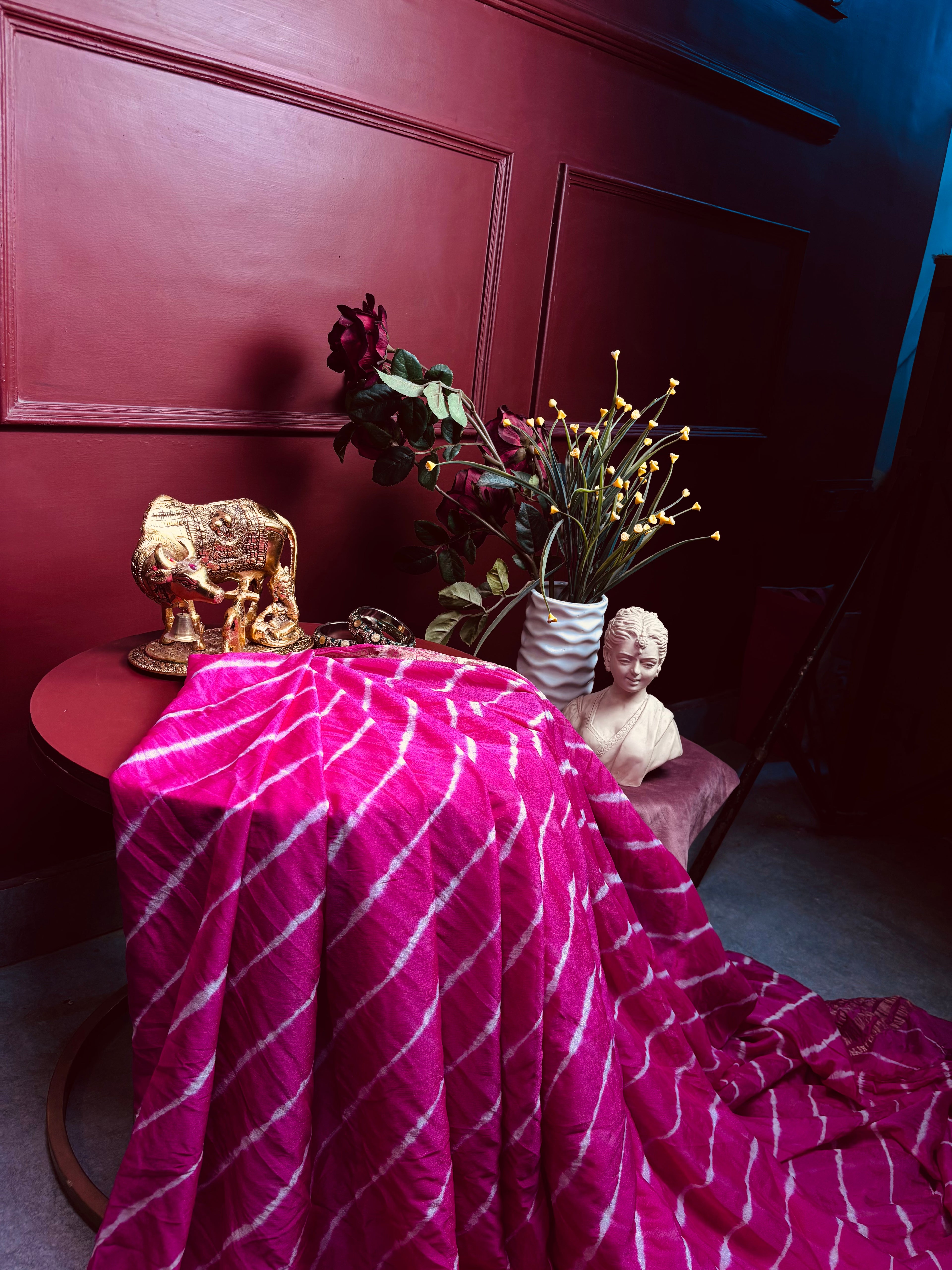 Hot Pink Rajasthani Zari Leheriya