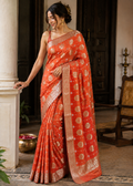 Orange Flower Zari Saree
