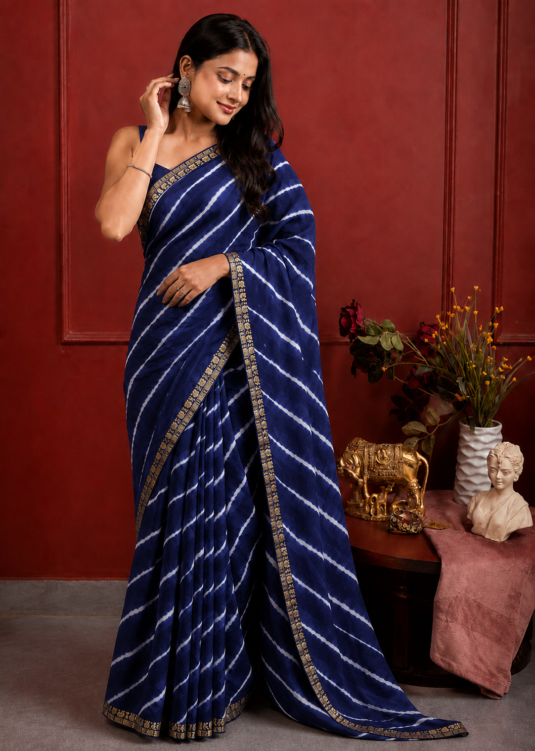 Navy Blue Rajasthani Zari Leheriya