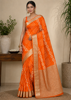 Orange Leher Zari Saree