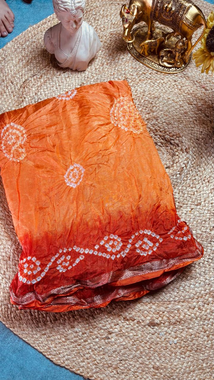 Orange Zari Bandhani Saree
