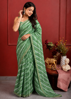 Pista Green Rajasthani Zari Leheriya
