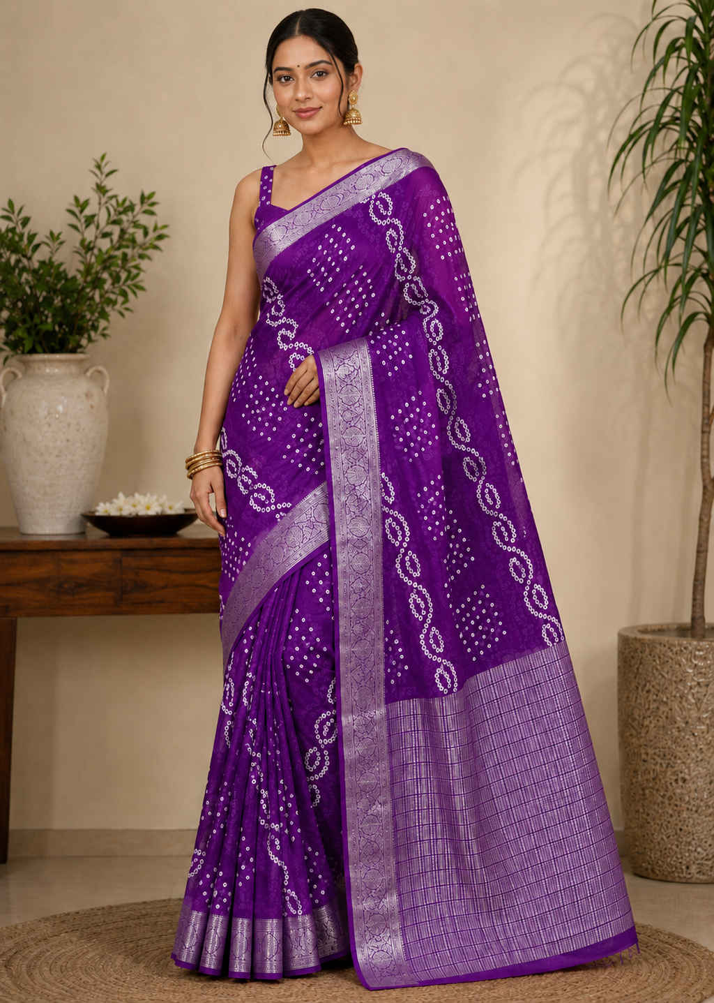 Purple Leher Zari Saree