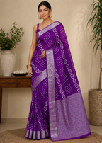 Purple Leher Zari Saree