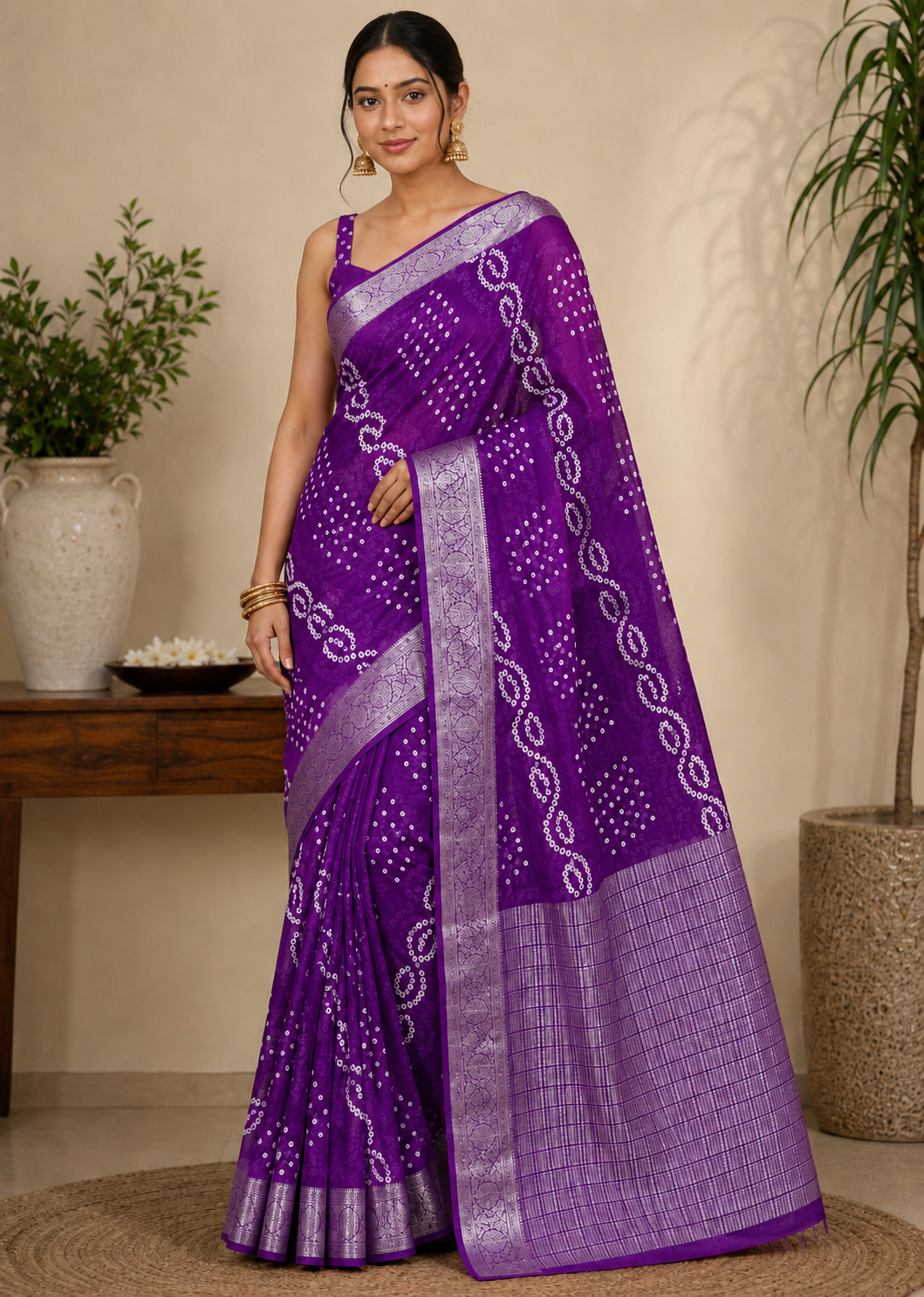 Purple Leher Zari Saree