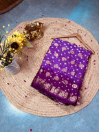 Purple Flower Zari Saree