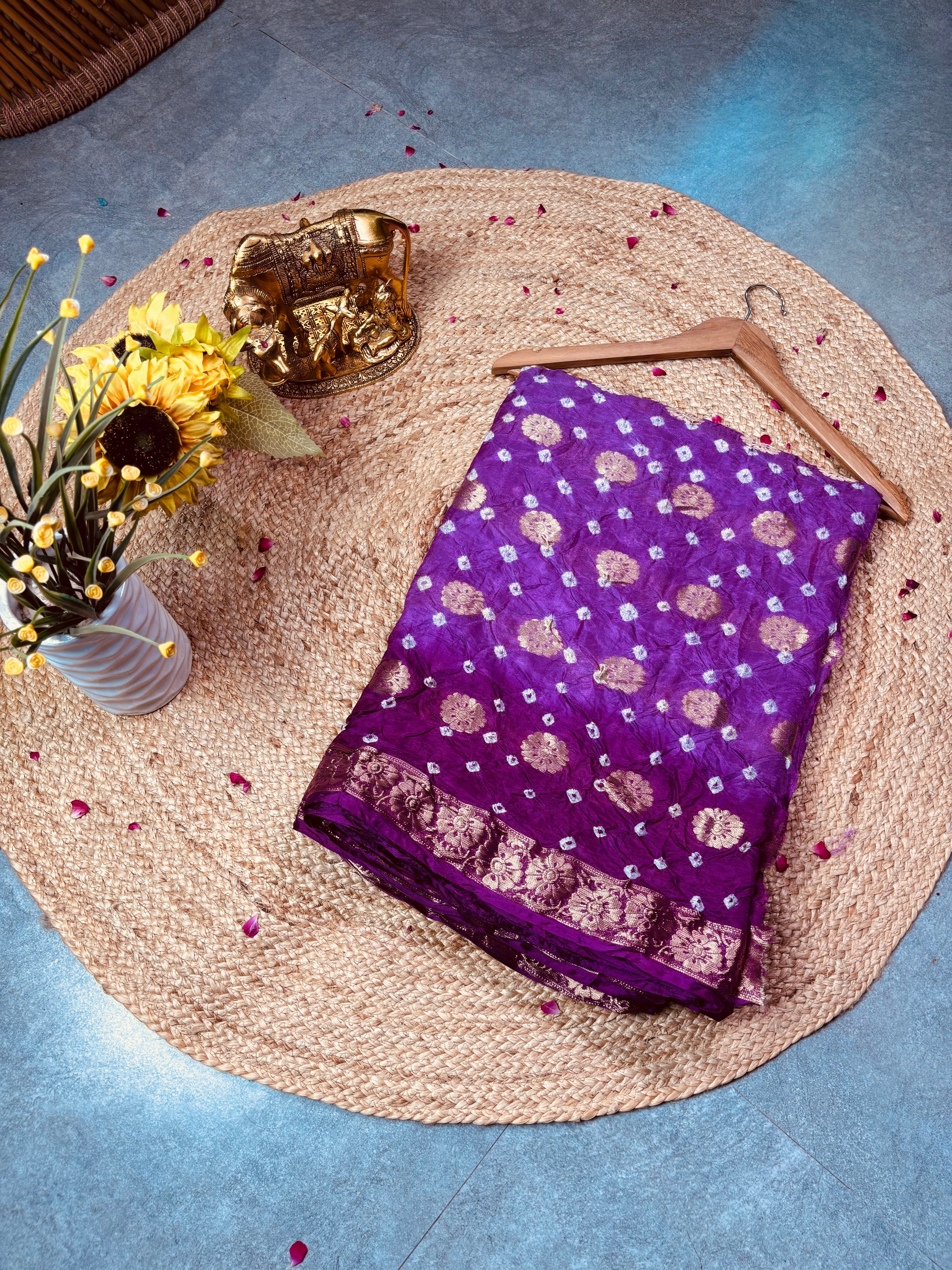 Purple Flower Zari Saree
