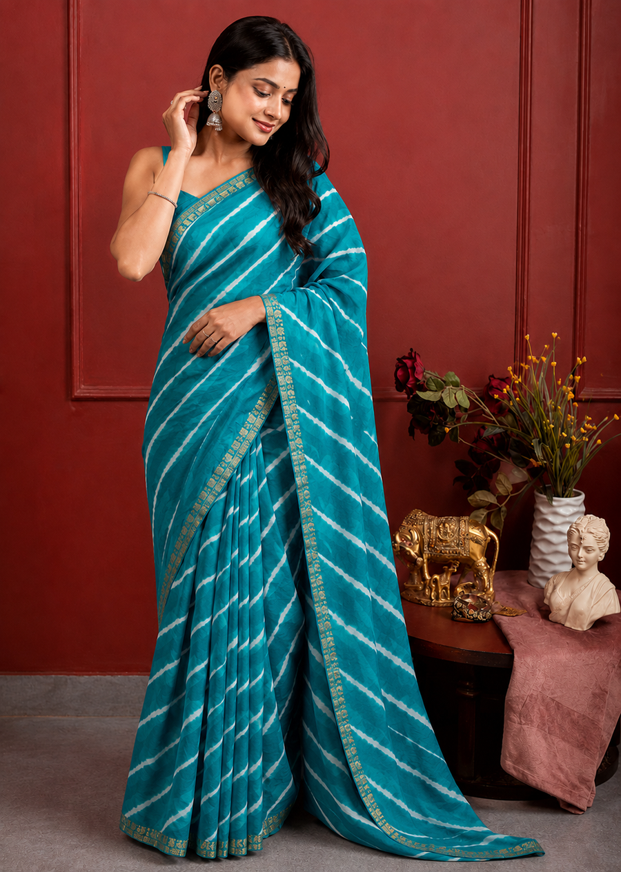 Rama Green Rajasthani Zari Leheriya