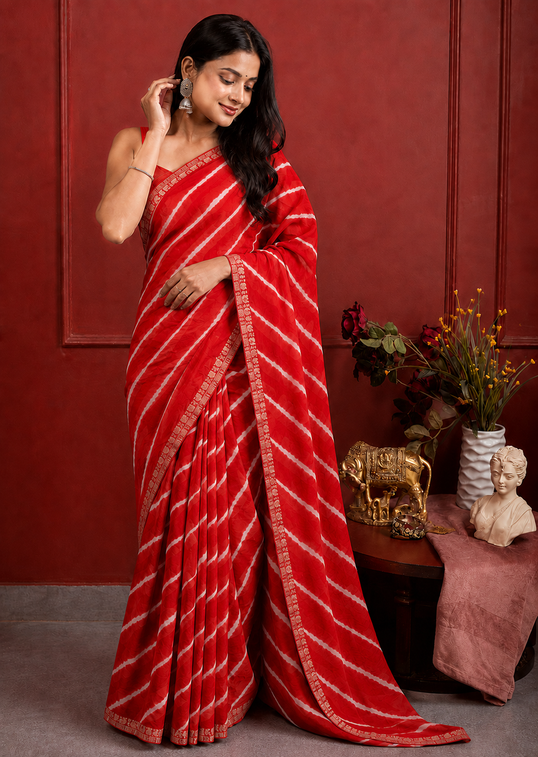 Red Rajasthani Zari Leheriya
