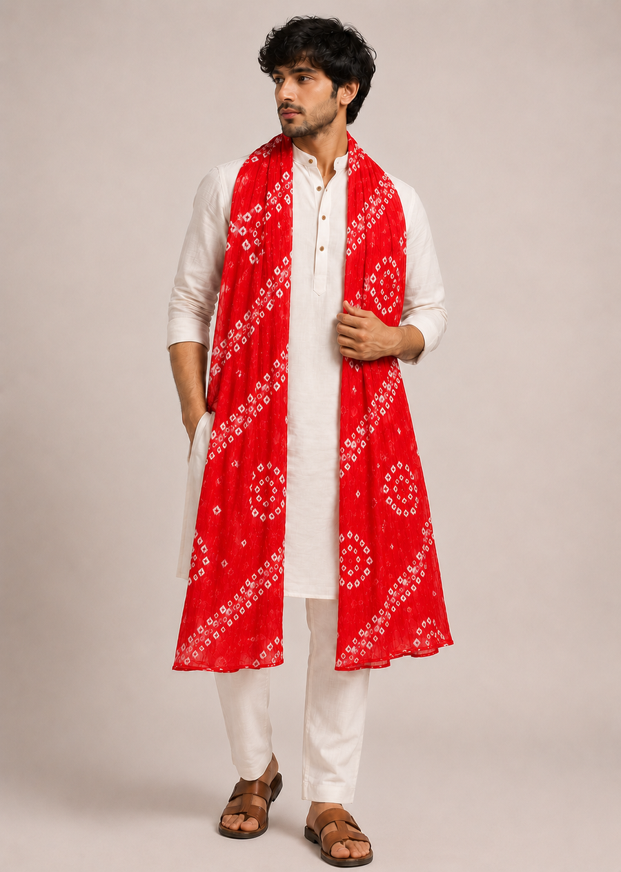 Red Bandhani Dupatta