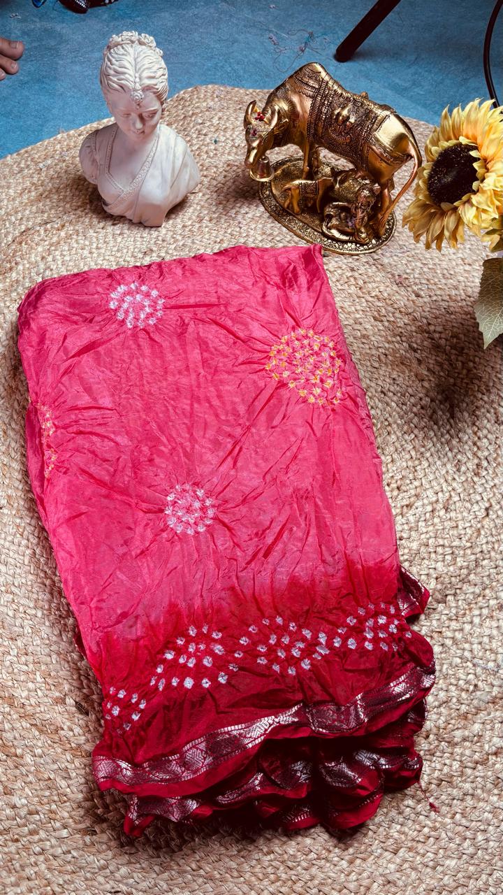 Red Zari Bandhani Saree