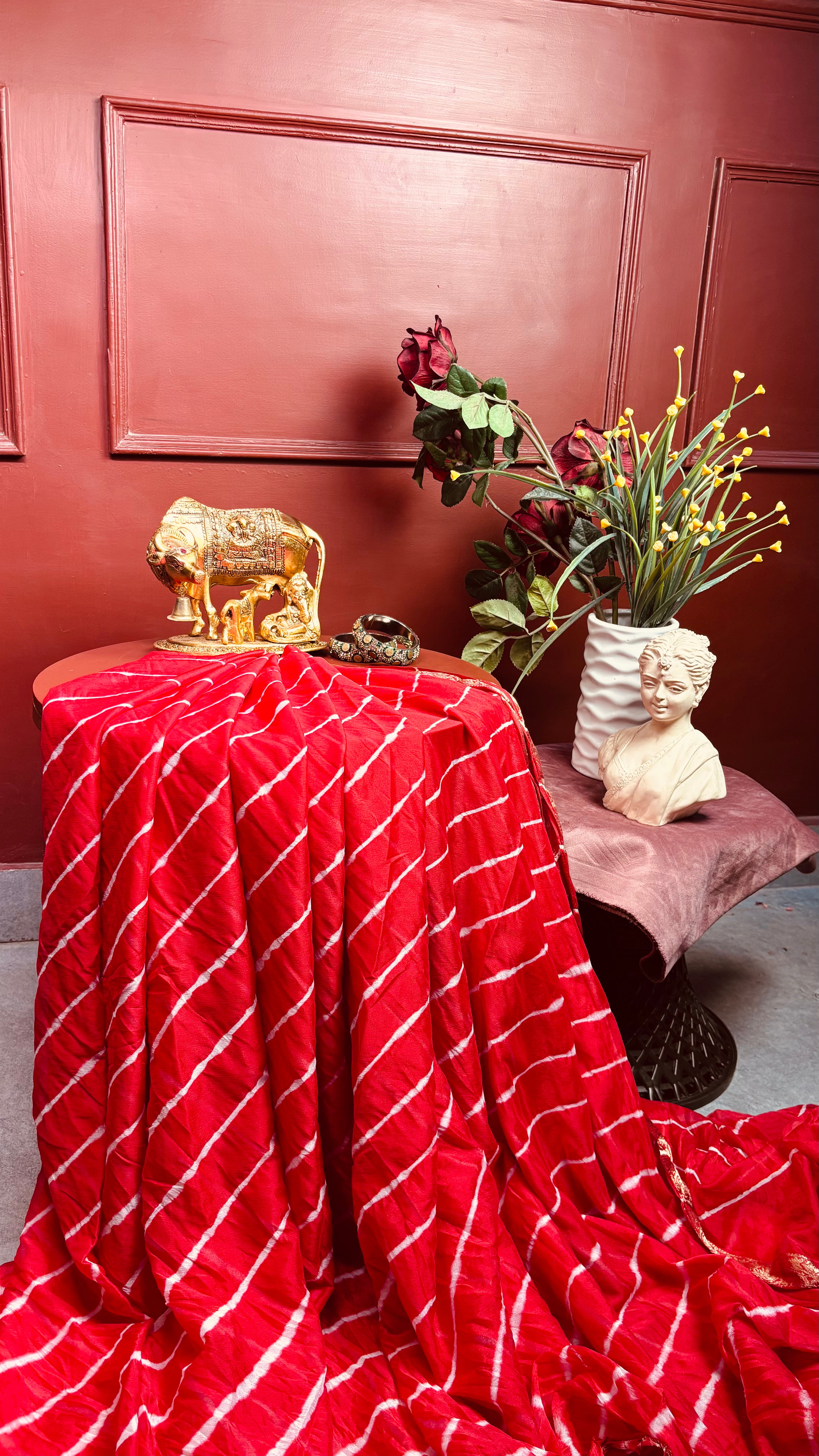 Red Rajasthani Zari Leheriya