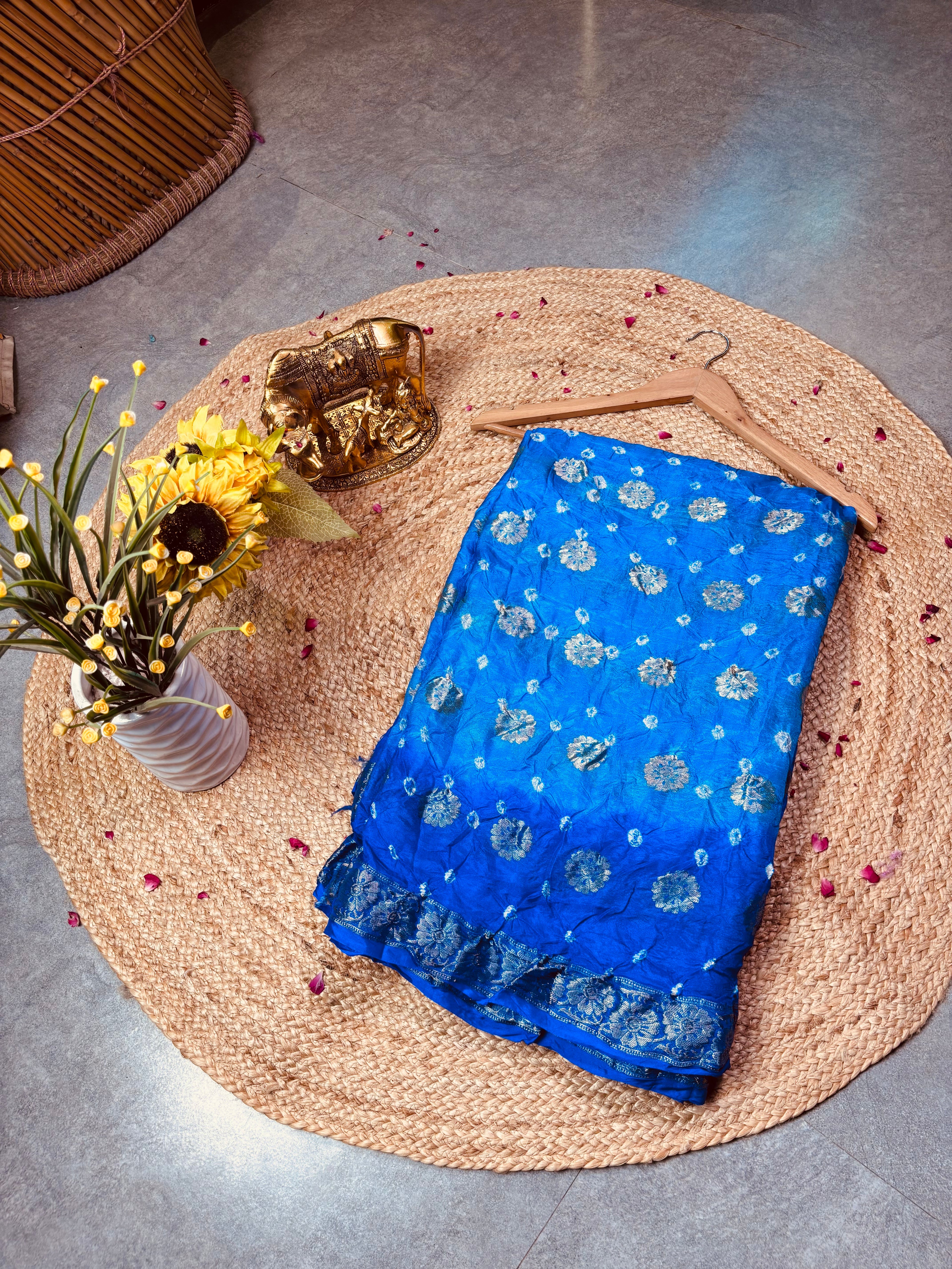Royal Blue Flower Zari Saree