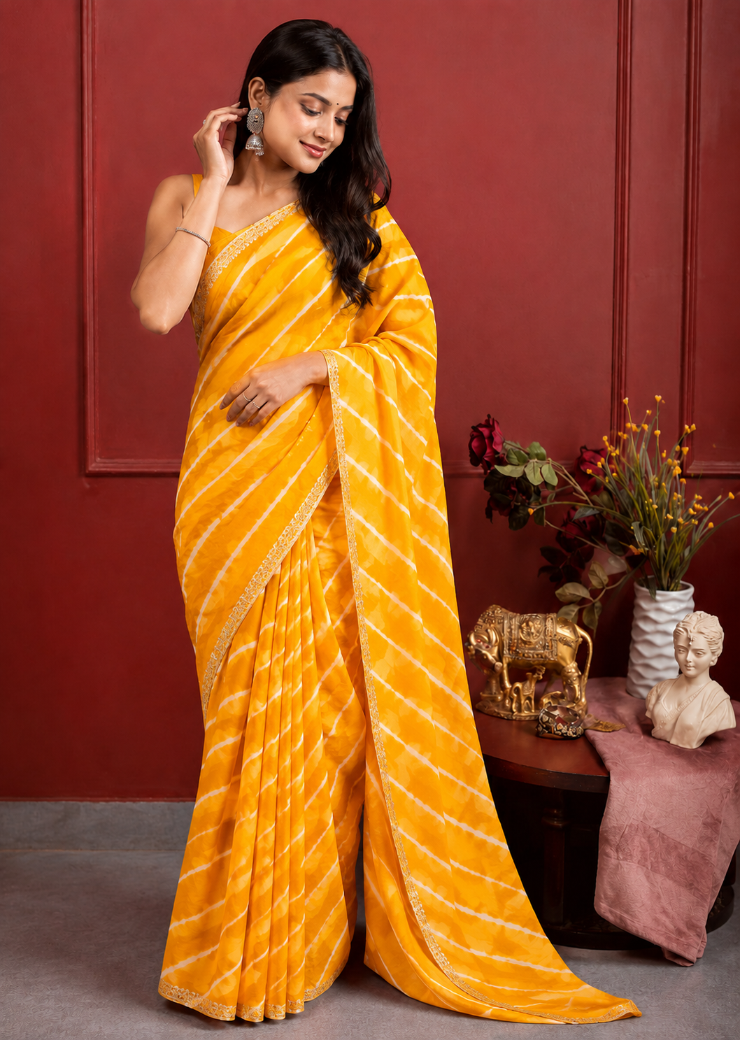 Yellow Rajasthani Zari Leheriya