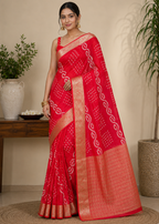 Red Leher Zari Saree