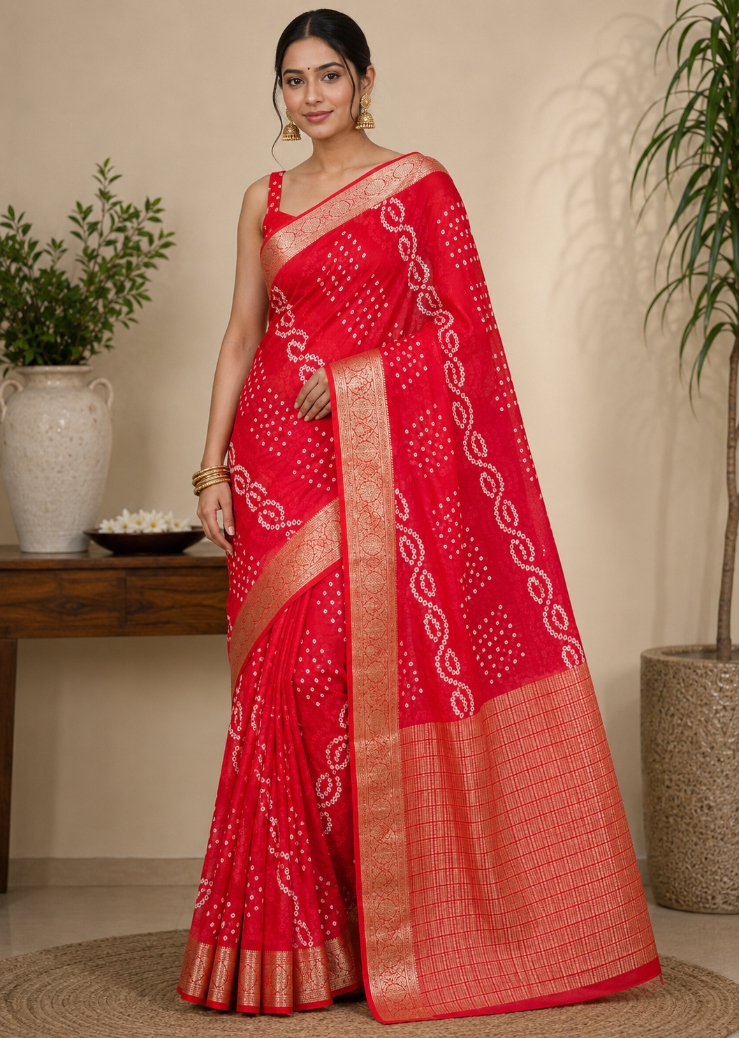 Red Leher Zari Saree